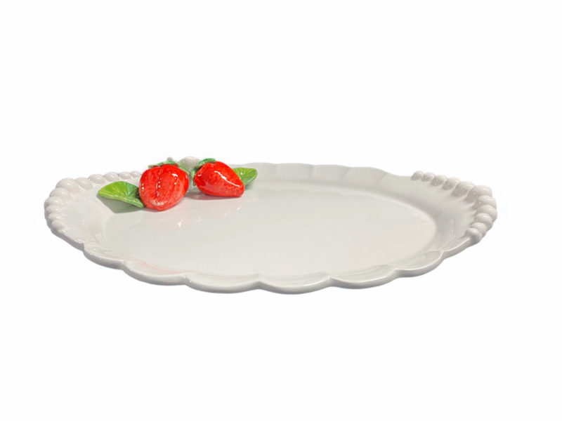 Ovale schaal reliëf aardbeien 38 x 26 wit rood | Serveerschaal | AL019 | Piccobella