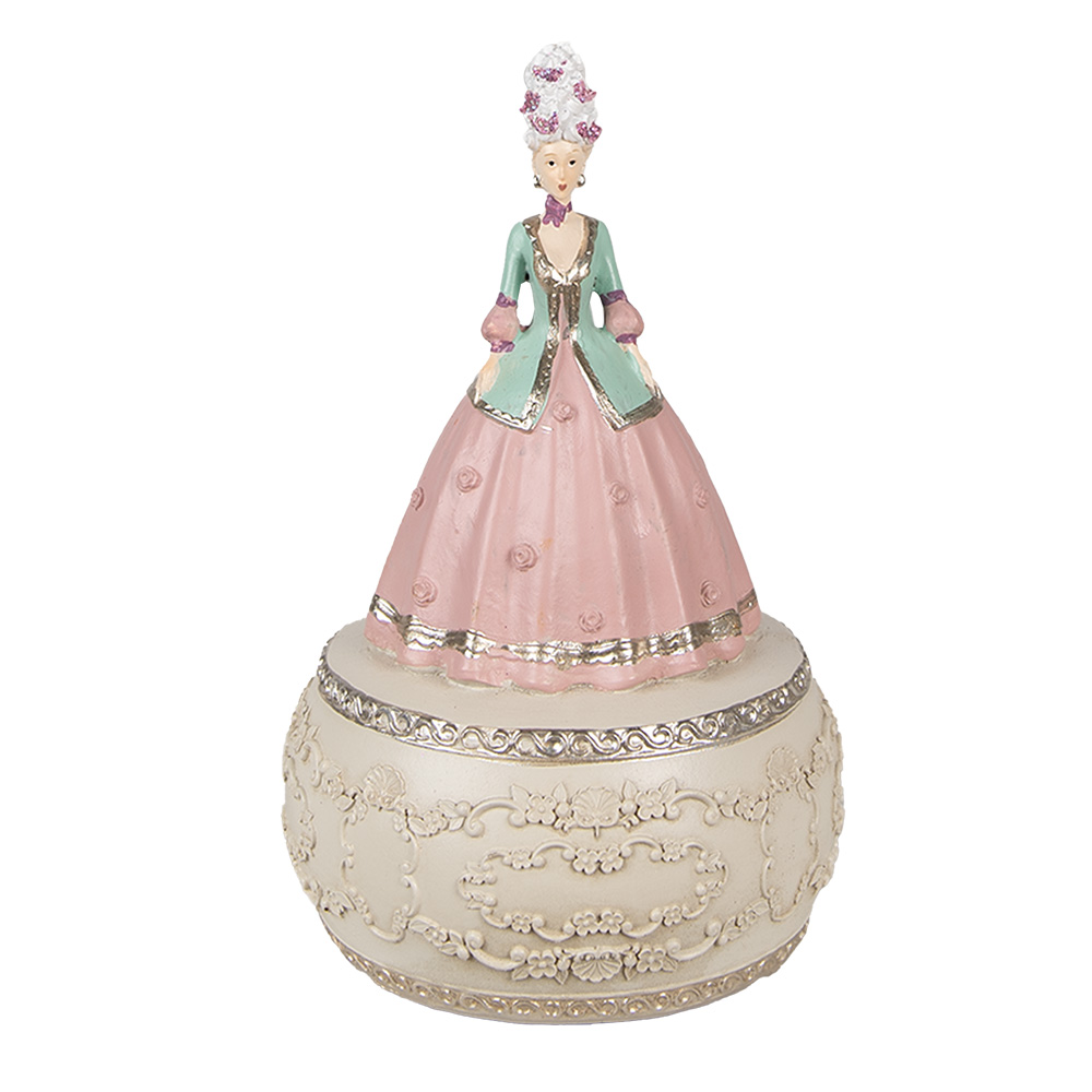 Clayre & Eef   | Muziekdoos Roze, Wit ø 12x19 cm | 6PR3898