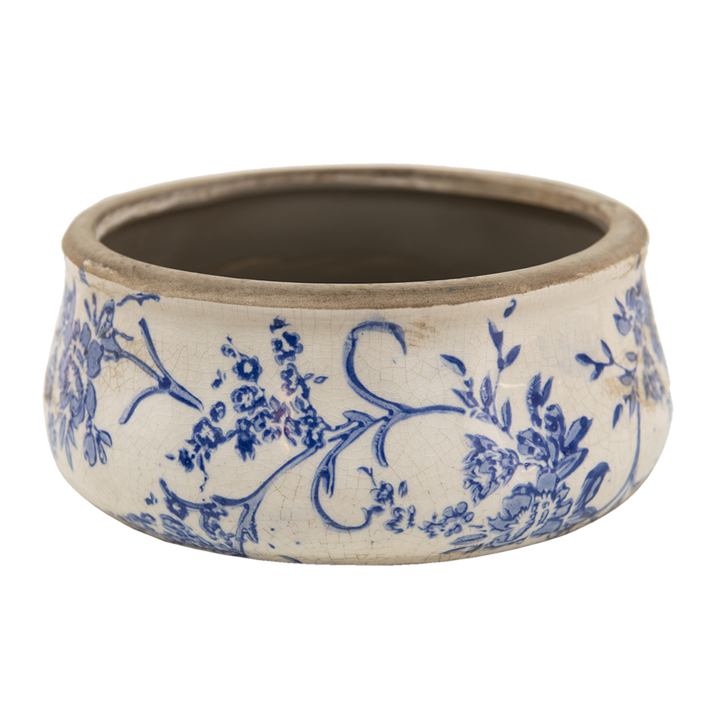 Clayre & Eef   | Bloempot Binnen Blauw, Wit ø 21x8 cm | 6CE1397L