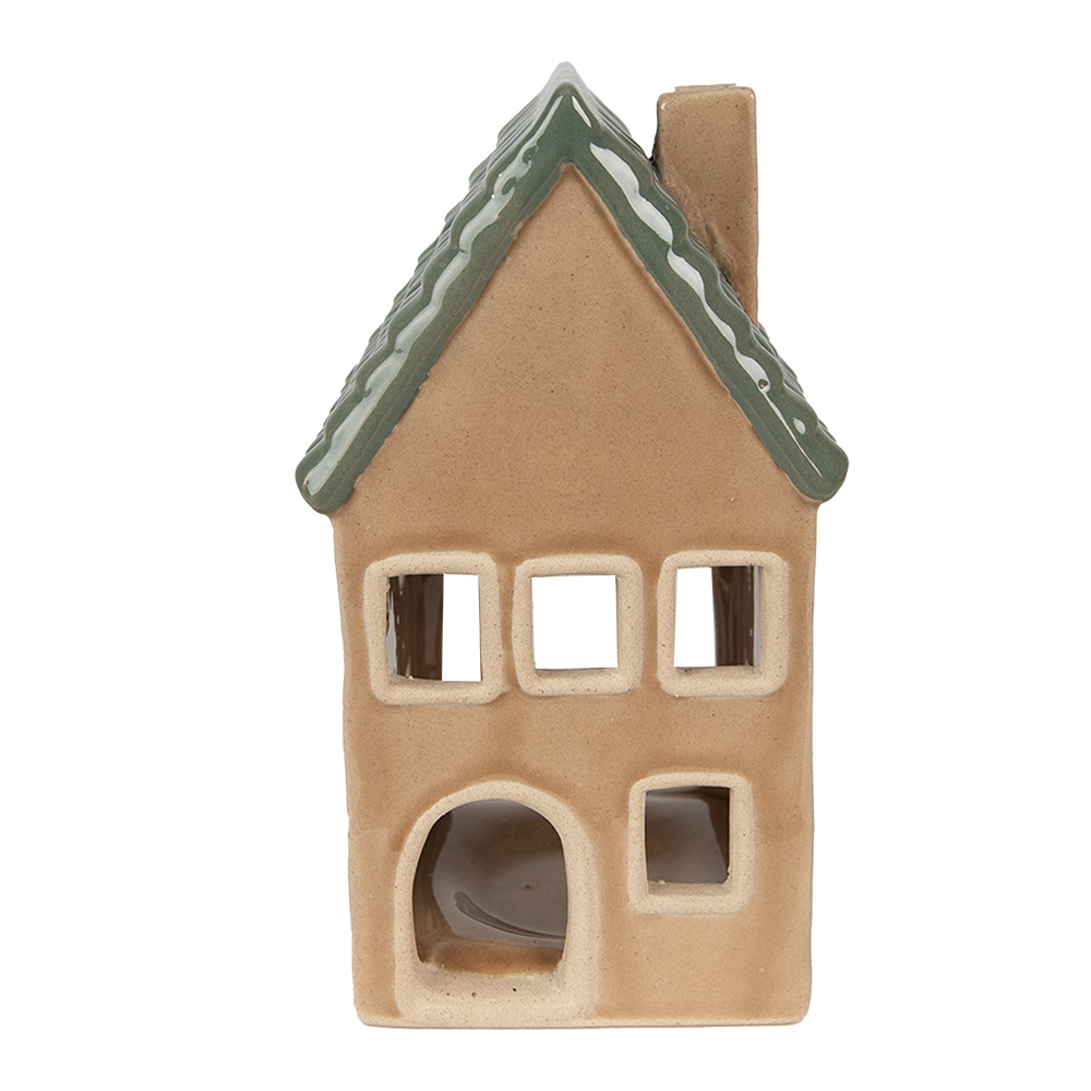 Clayre & Eef   | Theelichthouder Kerst Huisje Bruin, Groen 8x8x15 cm | 6CE1600