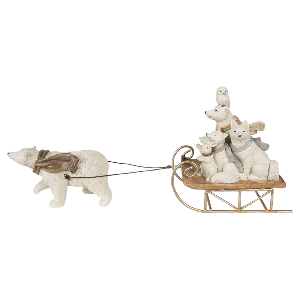 Clayre & Eef   | Kerstdecoratie Beeld Honden op slee Wit 30x8x15 cm | 6PR3924