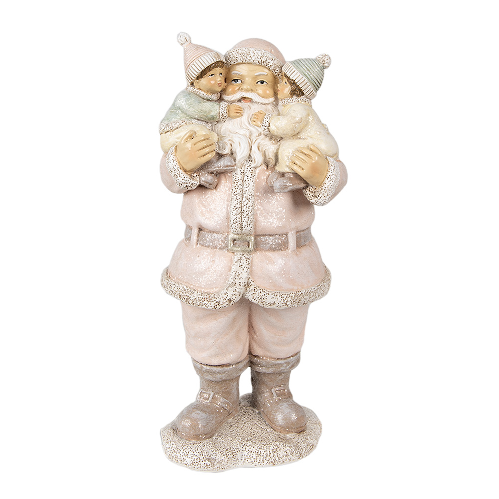 Clayre & Eef   | Kerstdecoratie Beeld Kerstman Roze 10x8x21 cm | 6PR3933