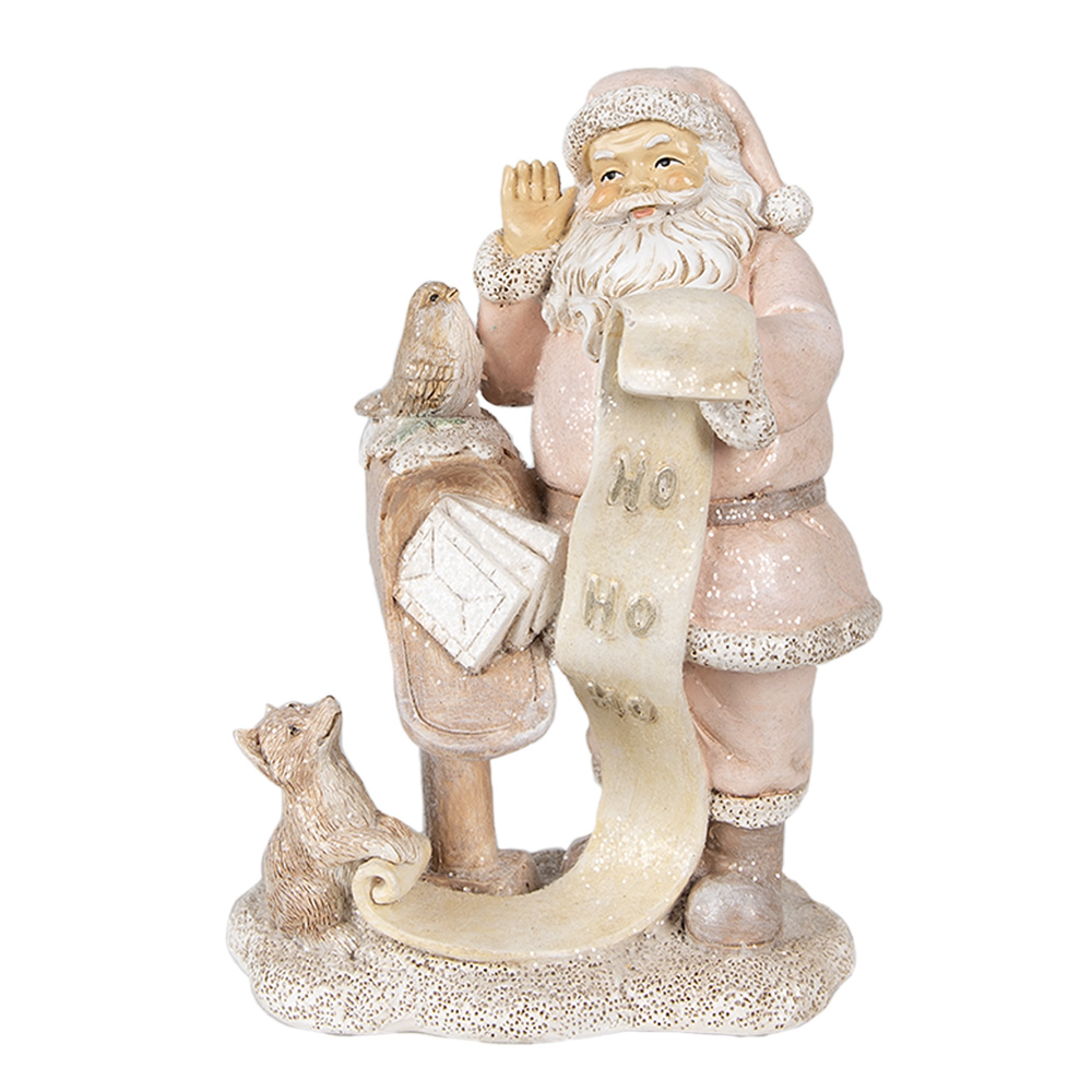 Clayre & Eef   | Kerstdecoratie Beeld Kerstman Roze 11x8x15 cm | 6PR3934