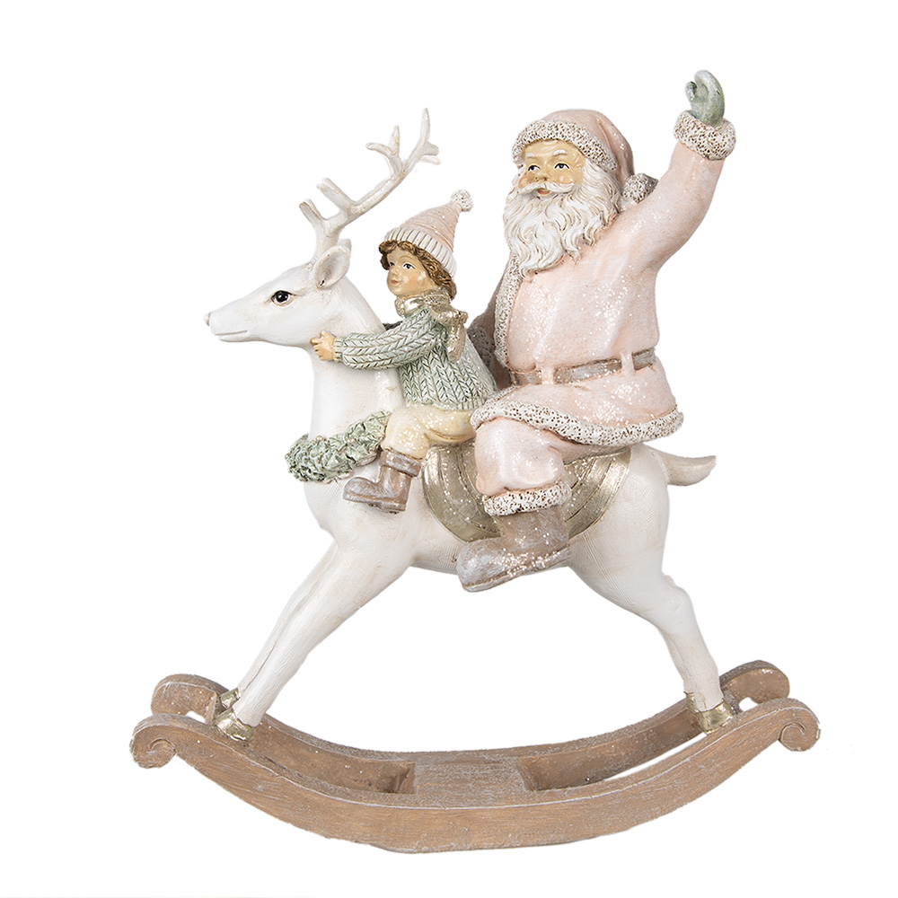 Clayre & Eef   | Kerstdecoratie Beeld Kerstman Roze 21x8x23 cm | 6PR3939