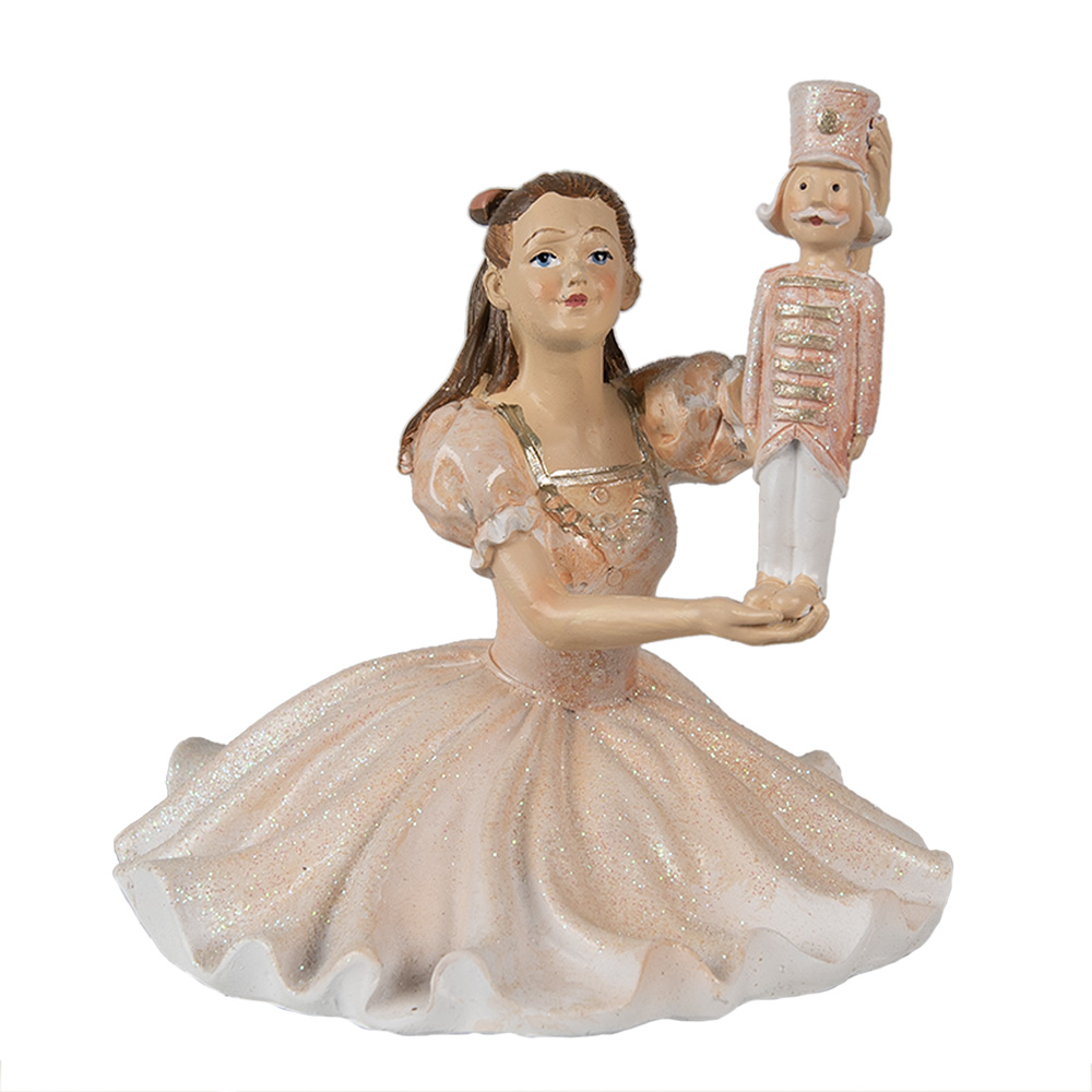 Clayre & Eef   | Decoratie Beeld Ballerina Roze Wit 12x12x13 cm | 6PR3944