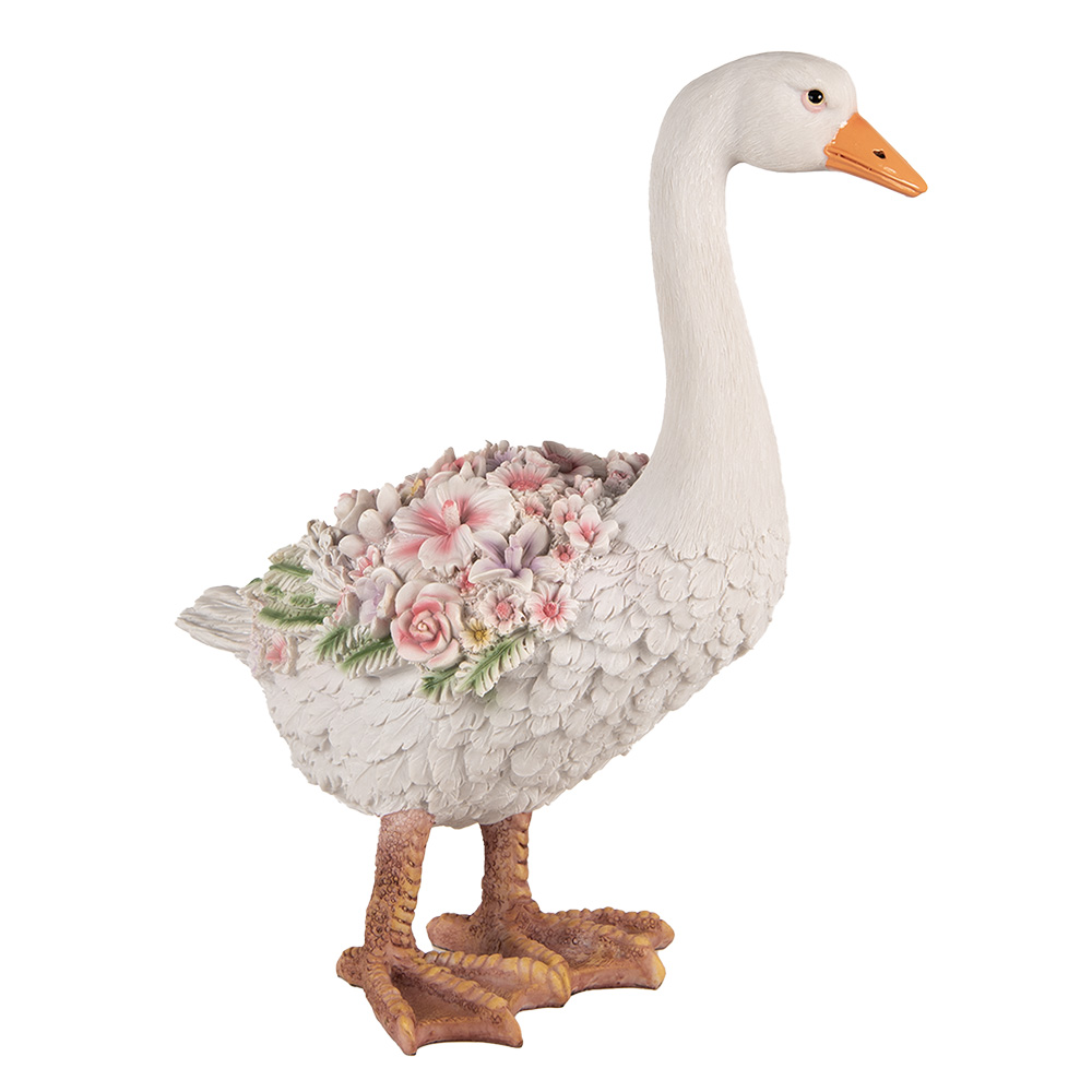 Clayre & Eef   | Decoratie Beeld Gans Wit Roze 37x22x45 cm | 6PR4896