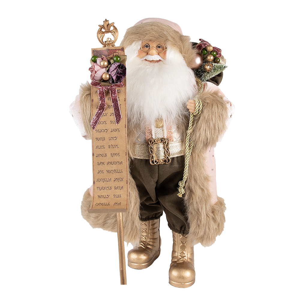 Clayre & Eef   | Kerstdecoratie Kerstman Roze 22x19x47 cm | 65257