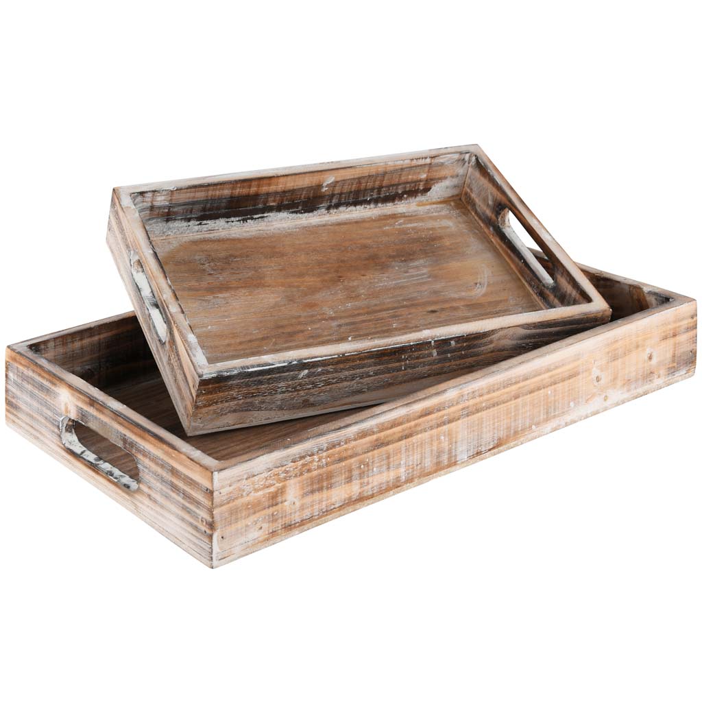 Dekoratief | Set 2 dienbladen naturel, hout, 40x24x6cm | A215298