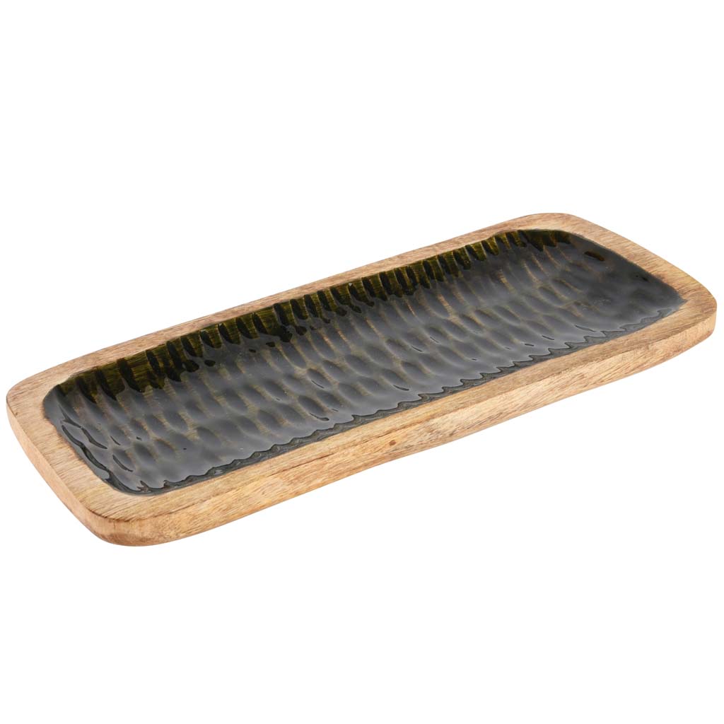 Dekoratief | Deco schaal groen/naturel, hout, 40x16x3cm | A218071