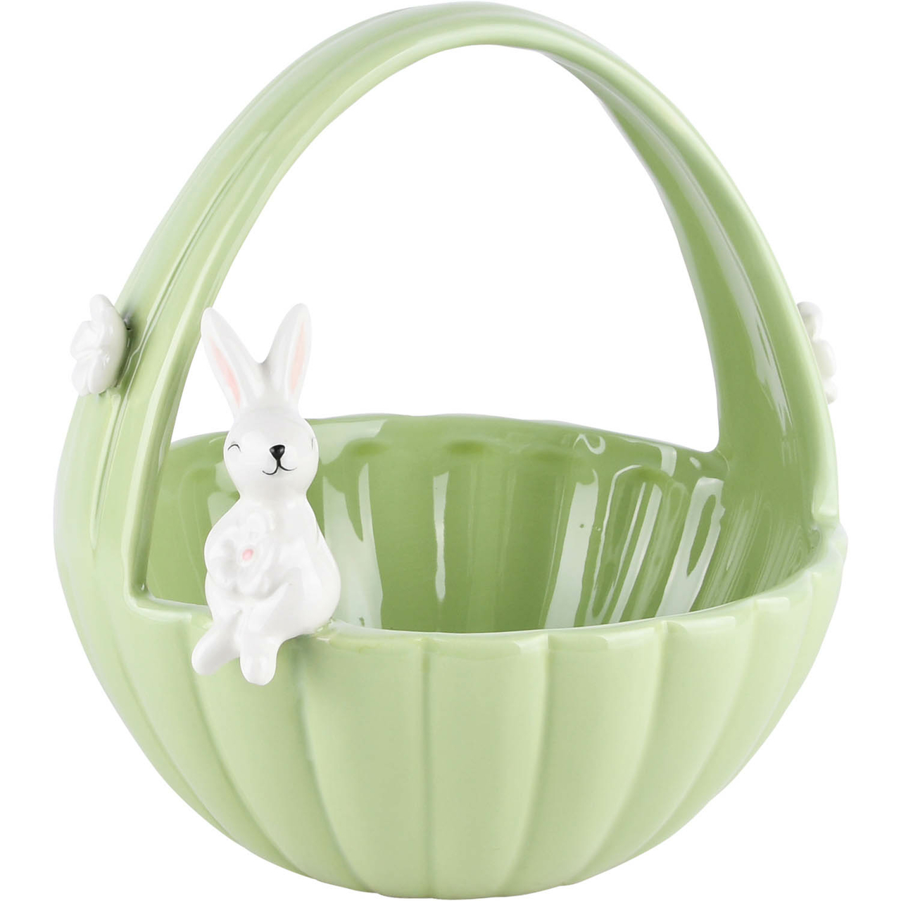 Dekoratief | Mandje m/bunny, groen/wit, keramiek, 16x15x17cm | A220767