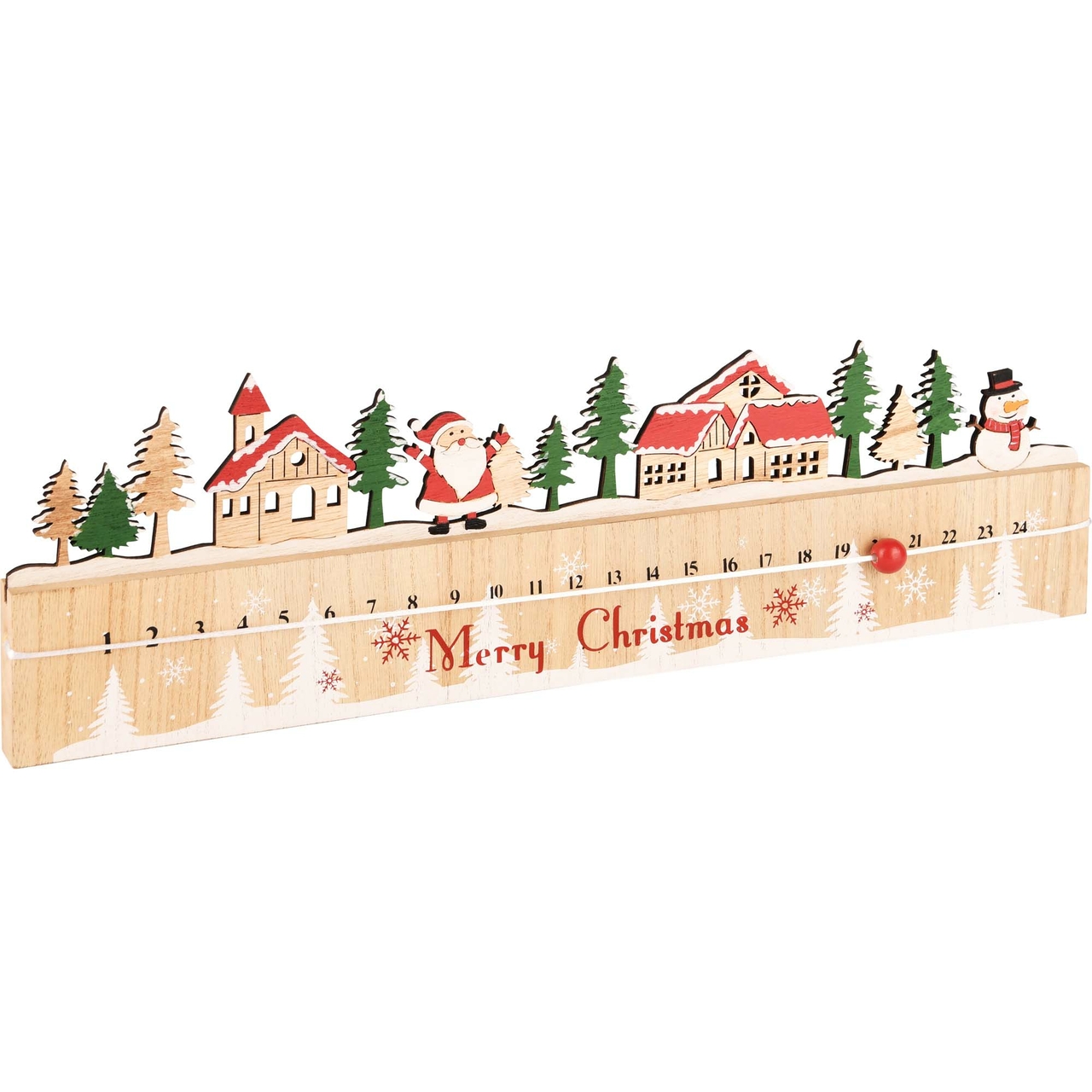 Dekoratief | Kalender 'Merry Christmas', rood/naturel, hout, 43x5x12cm | A225081