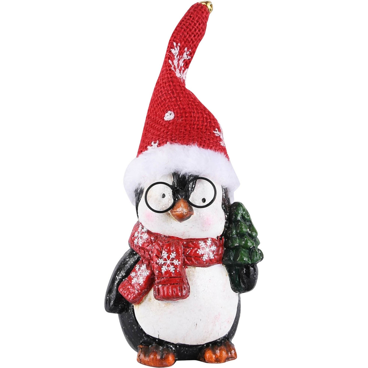 Dekoratief | Pinguin m/kerstmuts, rood/wit/zwart, keramiek, 8x8x13cm | A225538