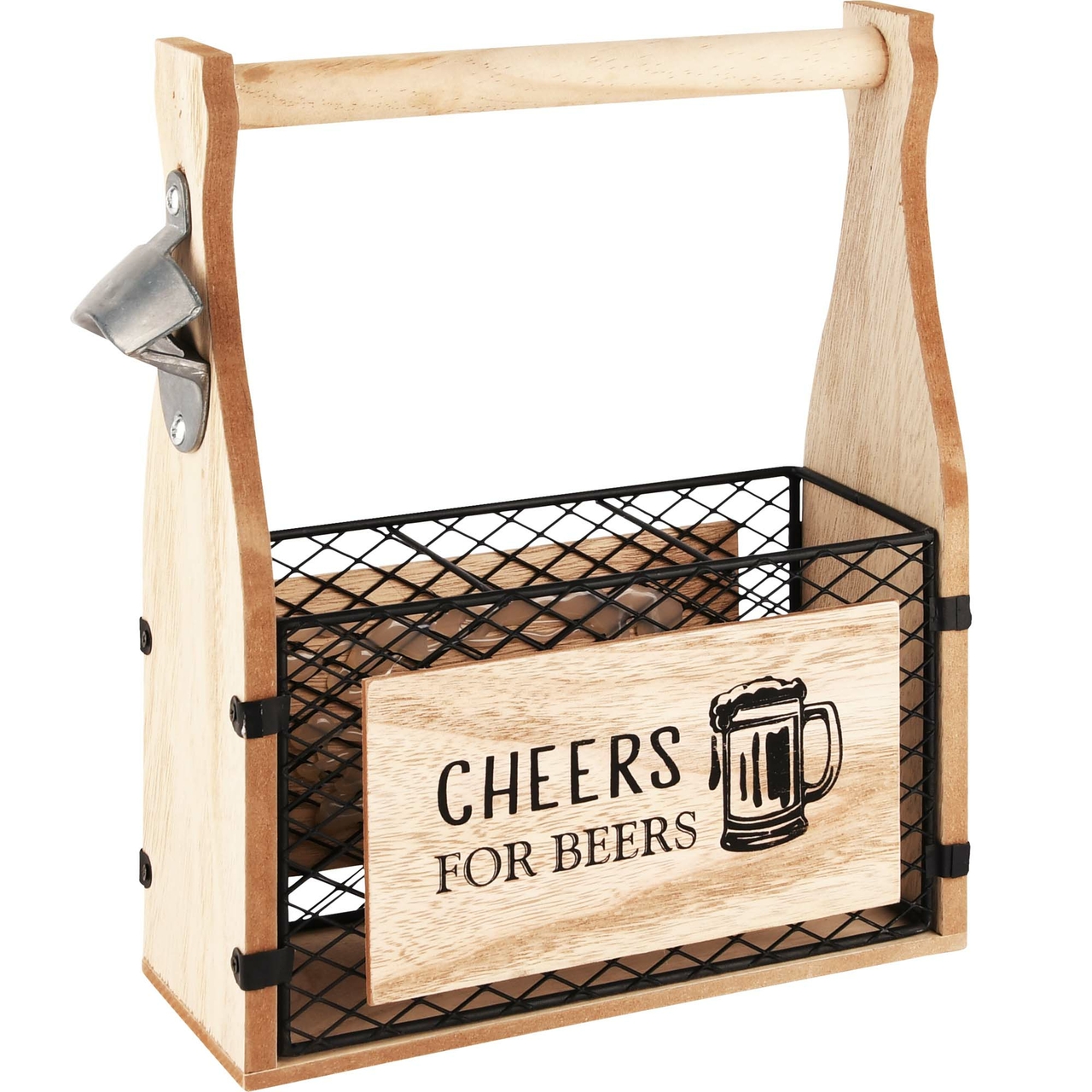 Dekoratief | Flessenhouder 'Cheers', hout/metaal, 26x9x28cm | A225563