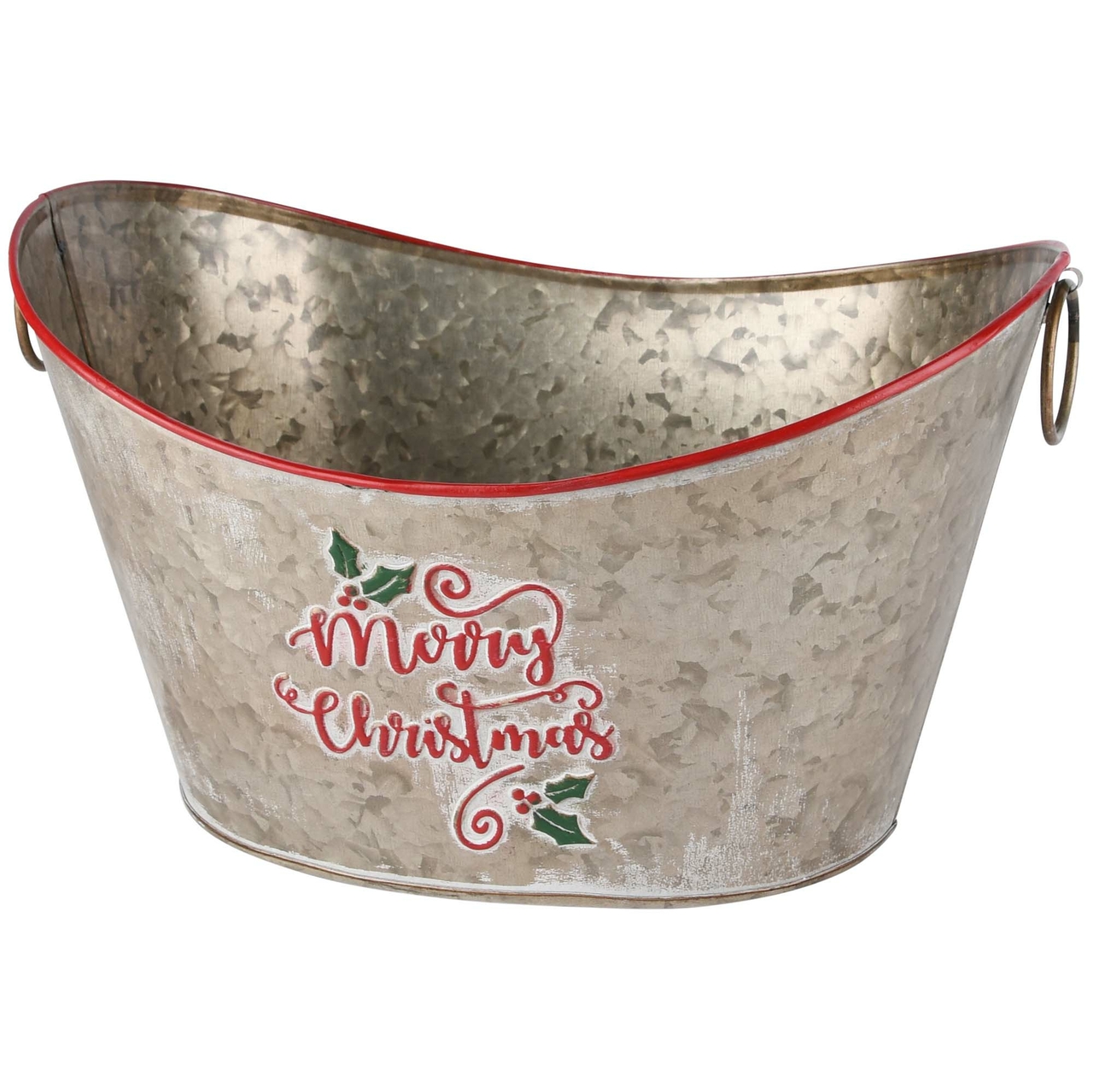 Dekoratief | Bakje ovaal 'Merry Christmas', girjs/rood, metaal, 26x19x11cm | A225754