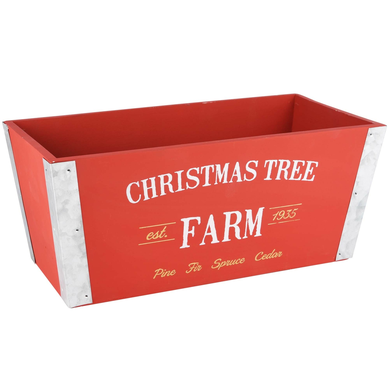 Dekoratief | Bakje rechthoek 'Christmas Tree', rood, hout/metaal , 33x16x14cm | A225761