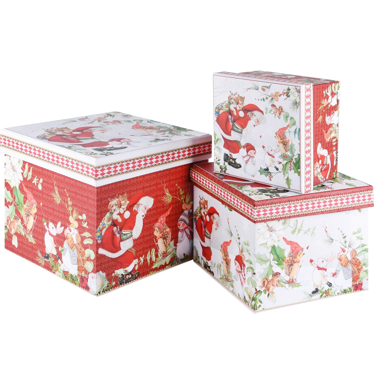 Dekoratief | Set 3 dozen vierkant 'Classic Santa', karton, 21x21x17cm | A225881