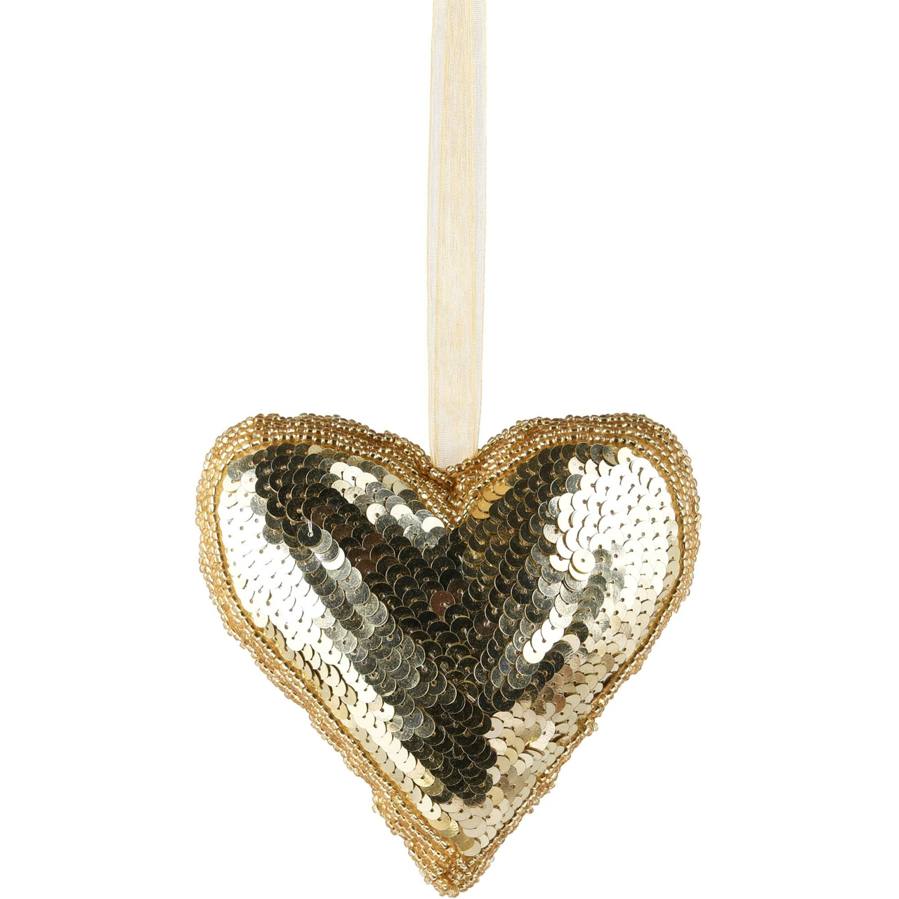 Dekoratief | Hanger hart goud, stof/pailletten, 15x15x5cm | A228103