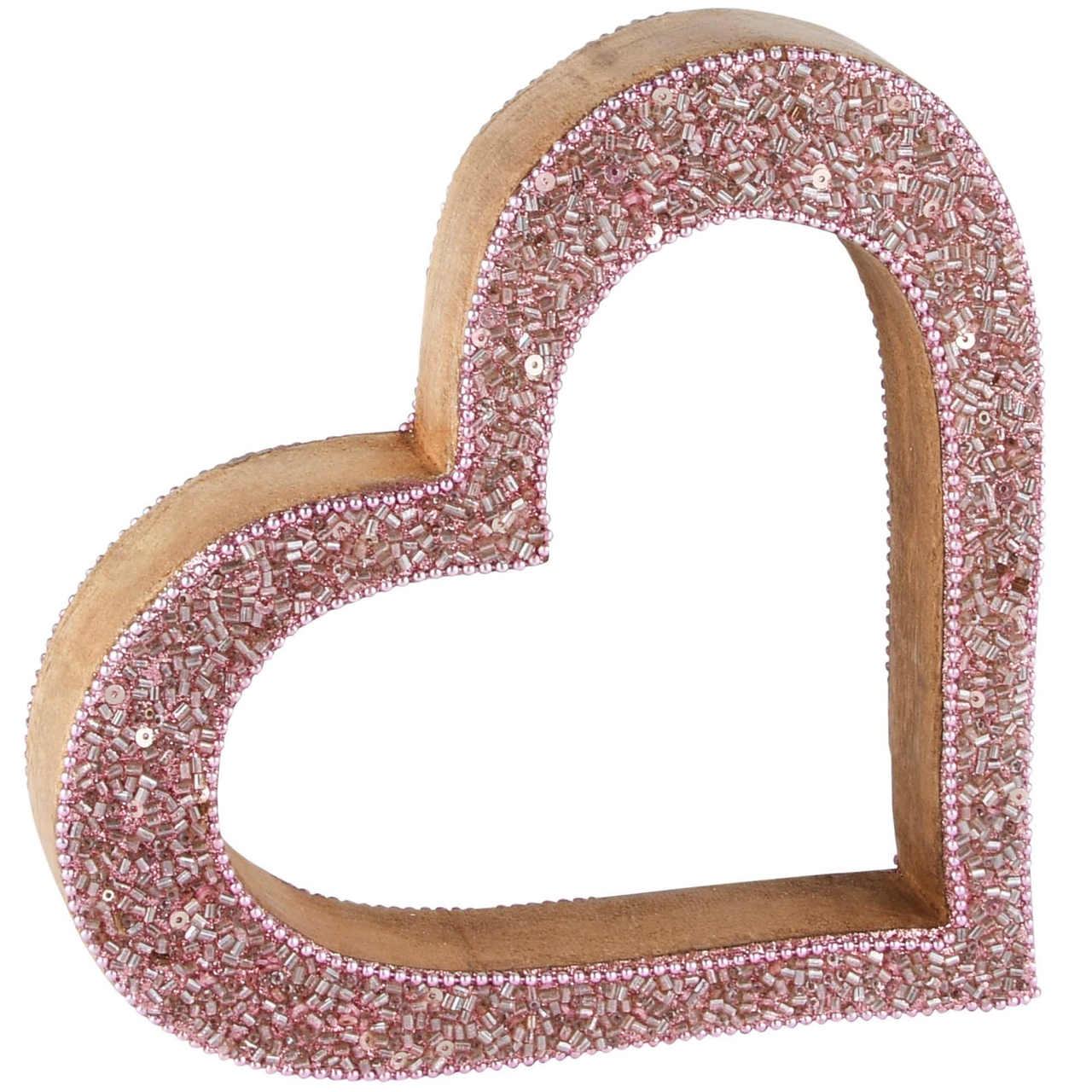 Dekoratief | Deco hart open 'Pink Pearly', hout/parels, 17x17x4cm | A228115