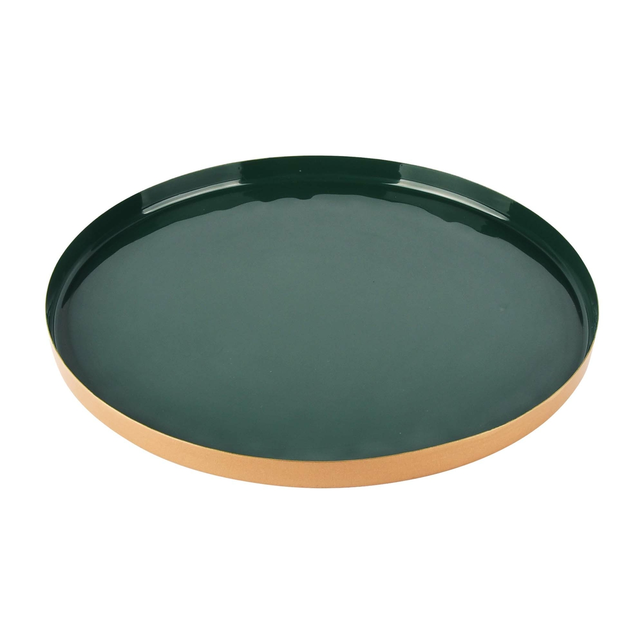 Dekoratief | Dienblad rond, groen/goud, metaal, 21x21x2cm | A228172