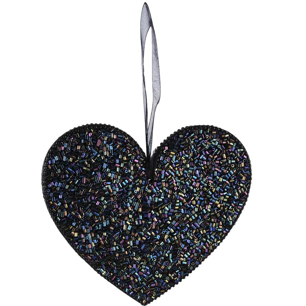 Dekoratief | Hanger hart, zwart, parels, 14x13x1cm | A228257