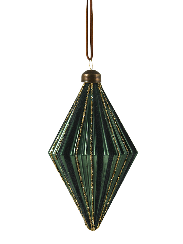 Dekoratief | Hanger druppel, groen/goud, glas, 13x9x9cm | A229069