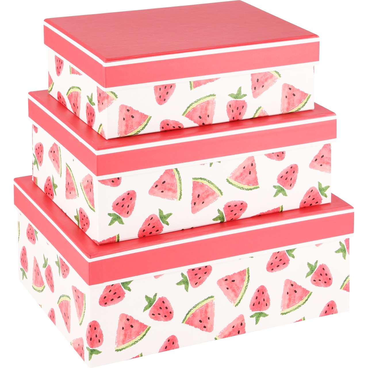 Dekoratief | Set 3 dozen rechthoek 'Sweet Watermelon',, 26x18x10cm | A230232