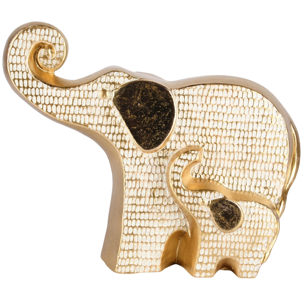 Dekoratief | Olifant mama m/baby, goud/wit, TC, 27x10x22cm | A230307