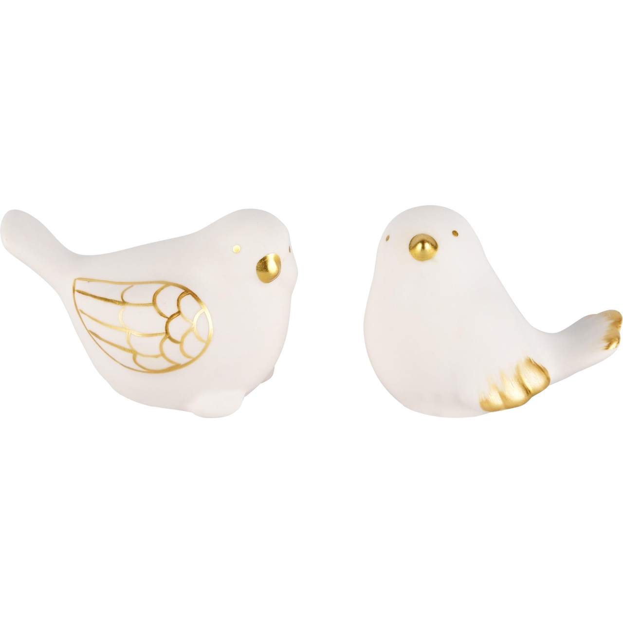 Dekoratief | Deco vogeltje wit/goud, dolomiet, 8x6x6cm, set van 2 stuks | A230360