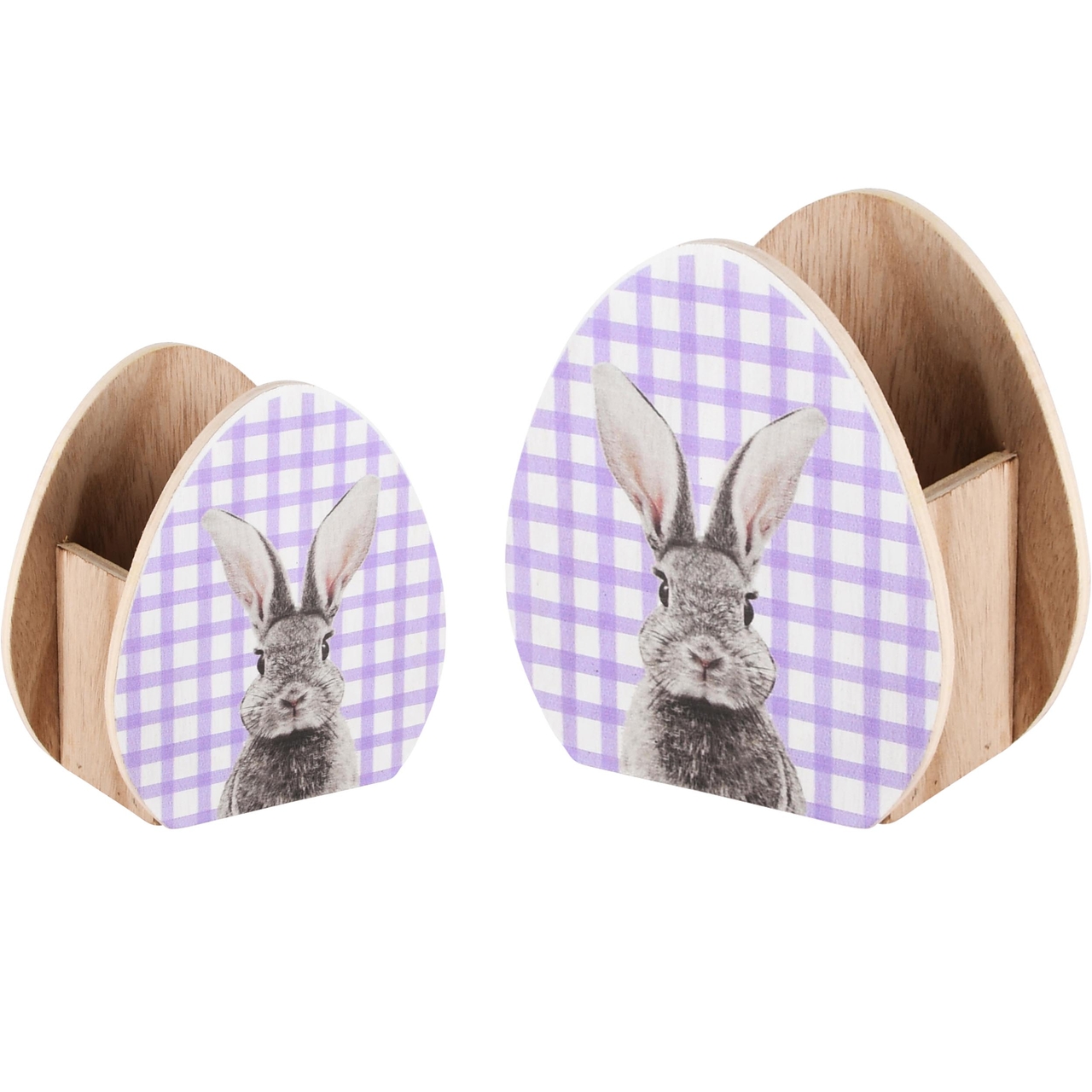 Dekoratief | Set 2 bakjes geruit m/bunny, hout, 16x10x18cm | A230636