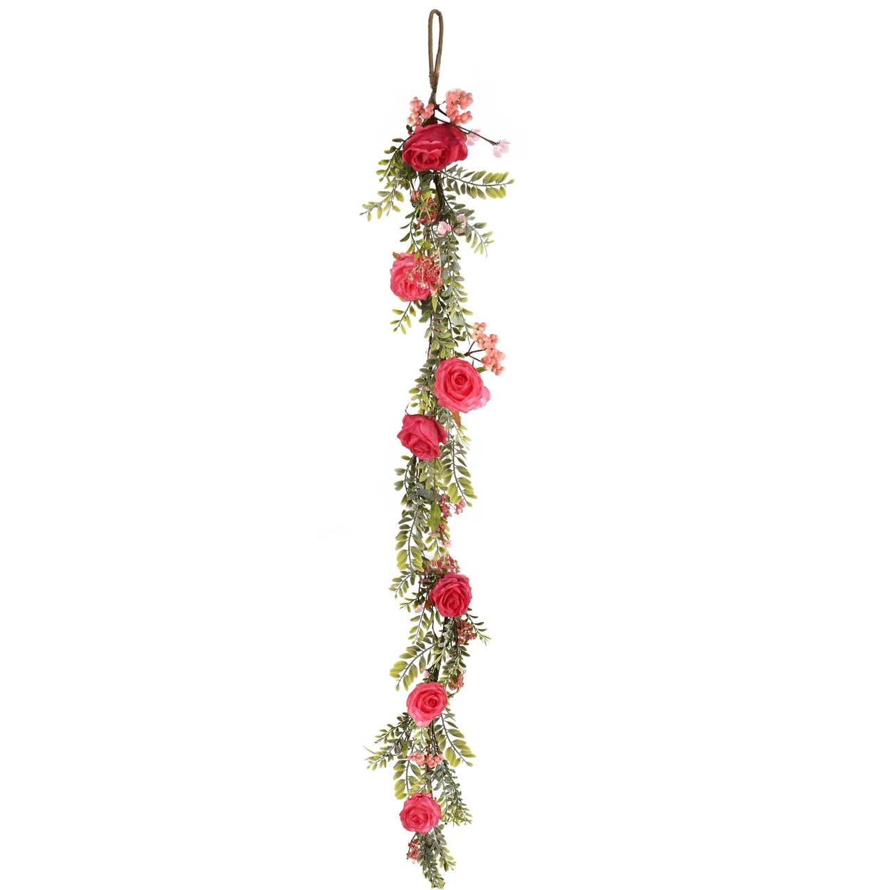 Dekoratief | Deco slinger m/bloemen, groen/roze, 180cm | A230720