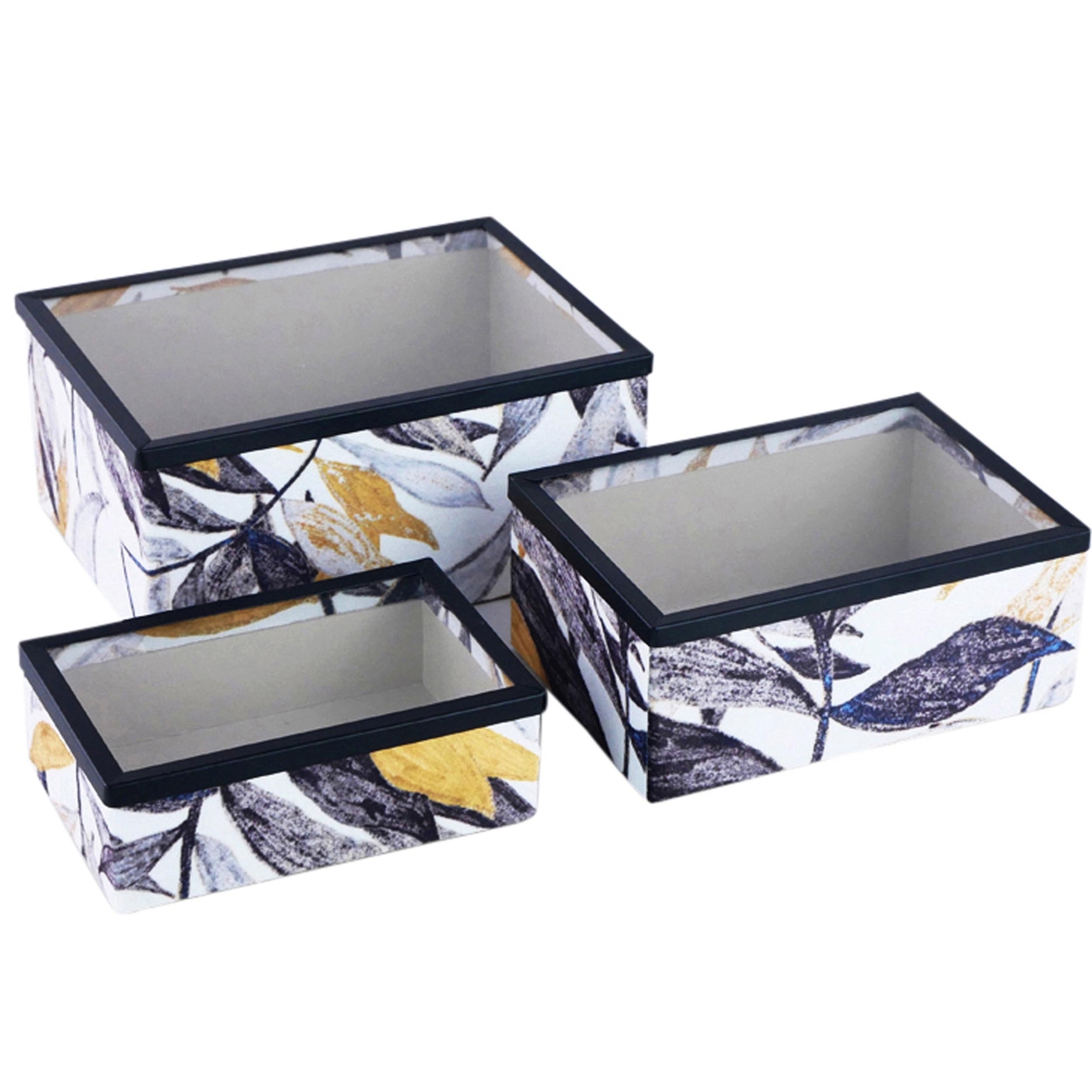 Dekoratief | Set 3 dozen RH, 'Exotic Flowers', fluweel/glas/karton, 20x15x9cm | A234020