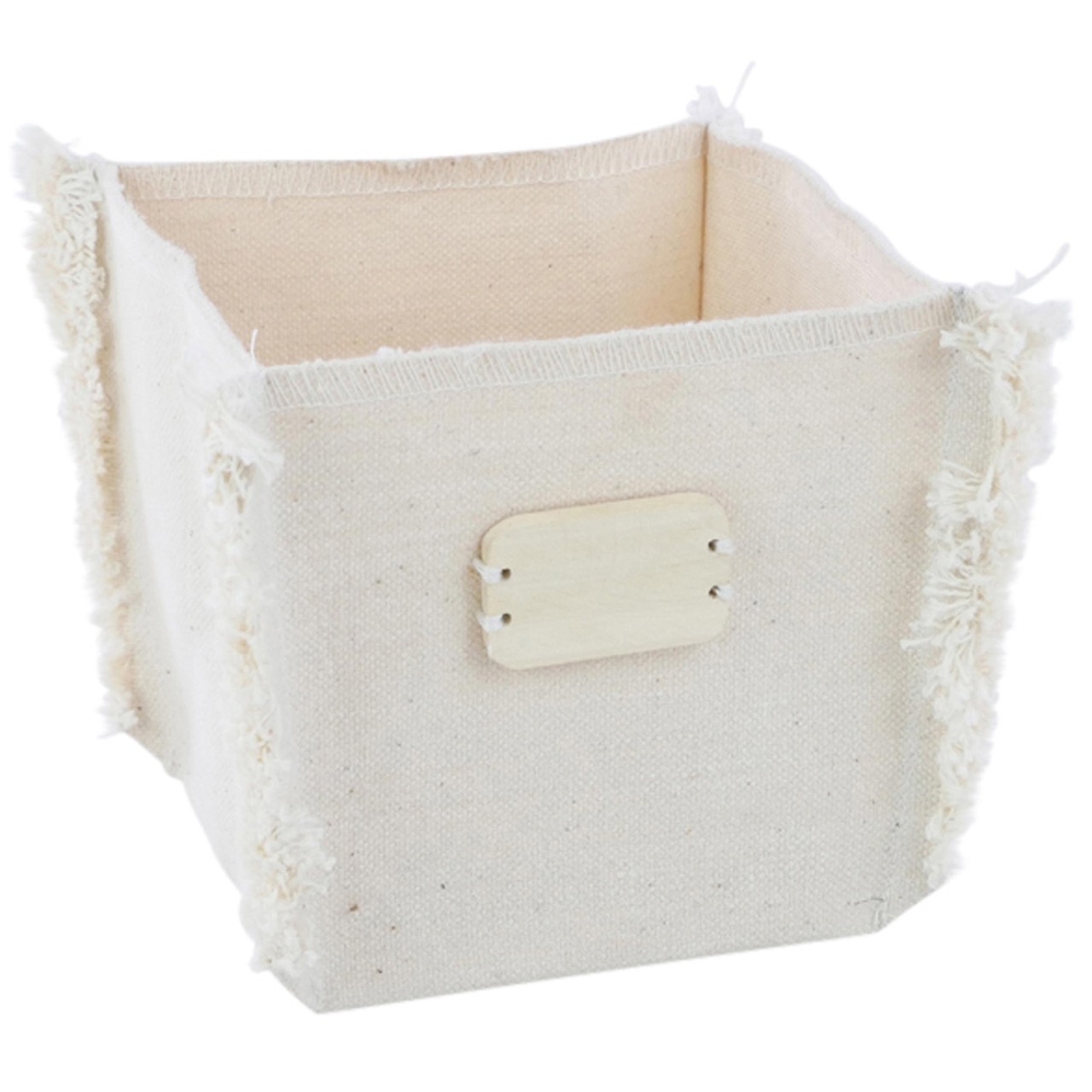 Dekoratief | Mand vierkant m/label, beige, stof, 15x15x15cm | A234032