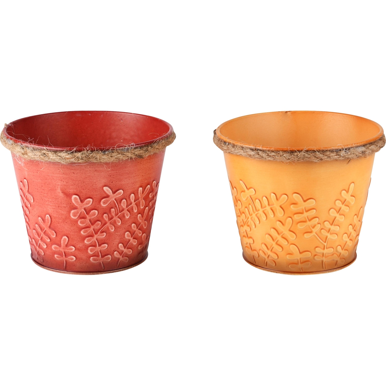 Dekoratief | Bloempot rond, rood/oranje, metaal, 13x13x11cm, set van 2 stuks | A235009