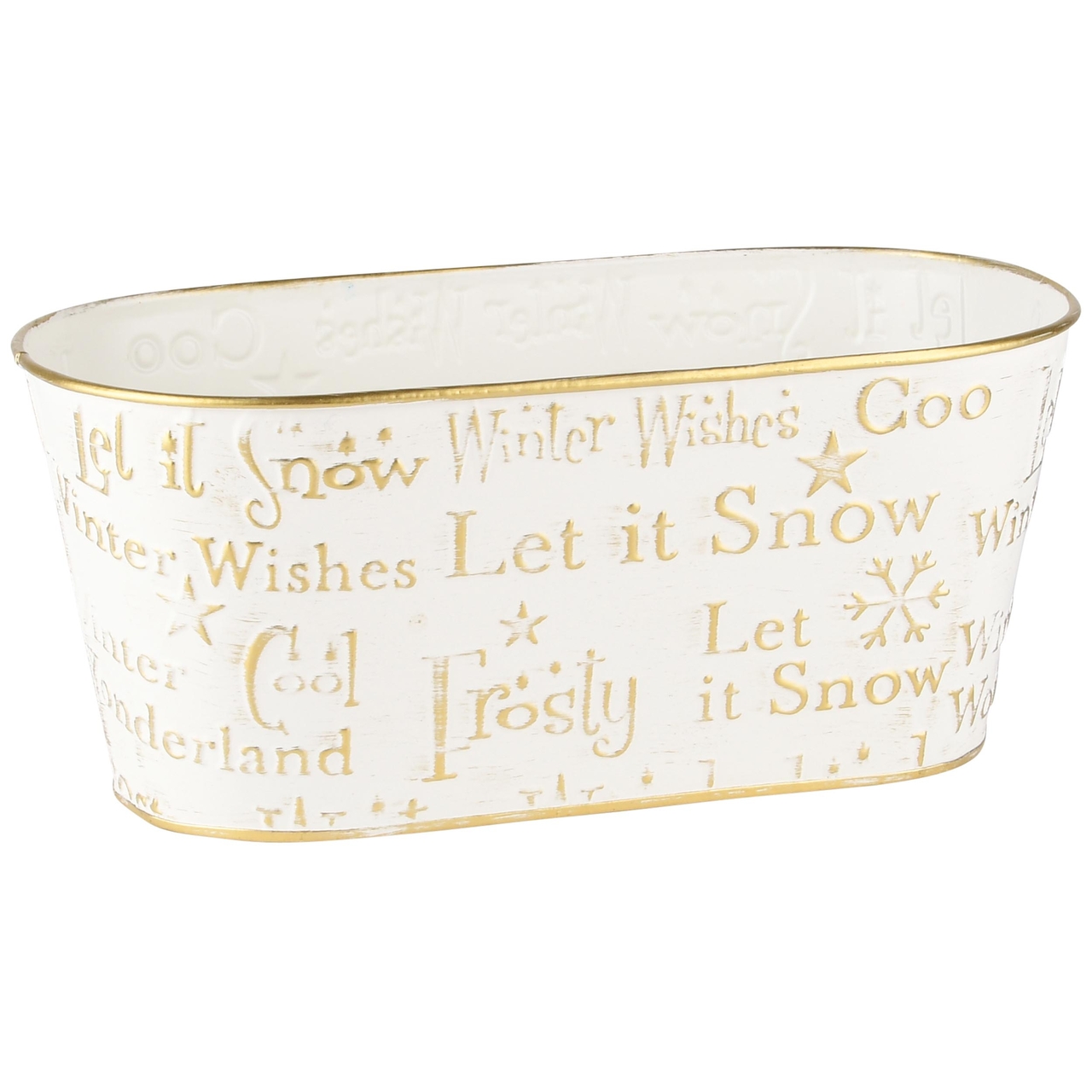 Dekoratief | Bakje ovaal 'Let It Snow', wit/goud, metaal, 25x13x11cm | A235016