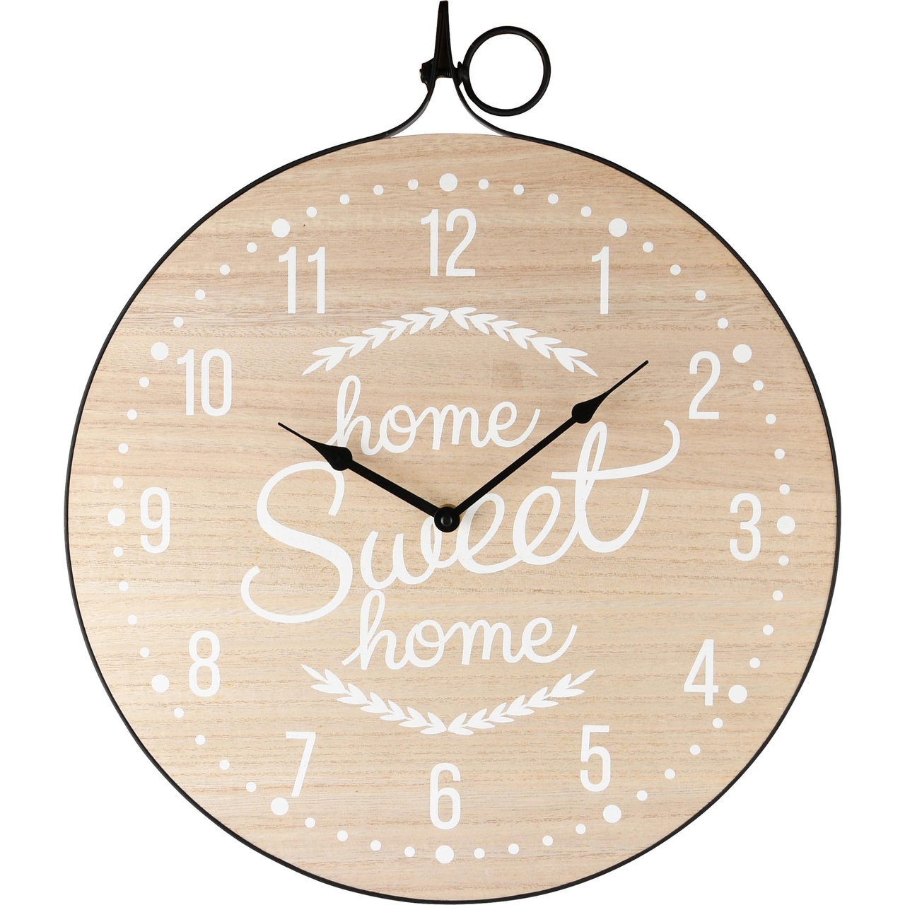 Dekoratief | Klok 'Home Sweet Home', wit/zwart/naturel, hout/metaal, 40x47cm | A235021