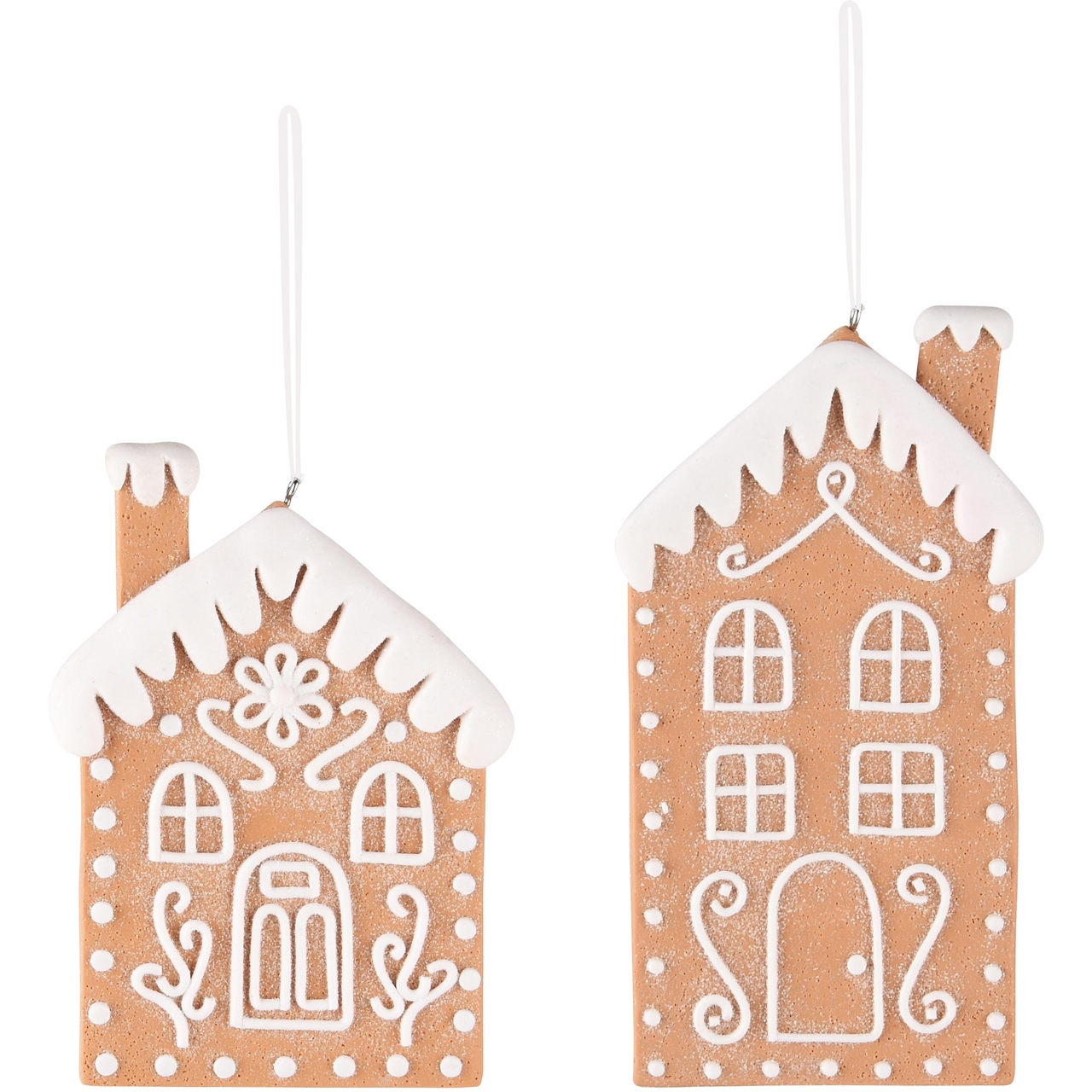 Dekoratief | Hanger huisje, bruin/wit, klei, 9x1x13cm, set van 2 stuks | A235054