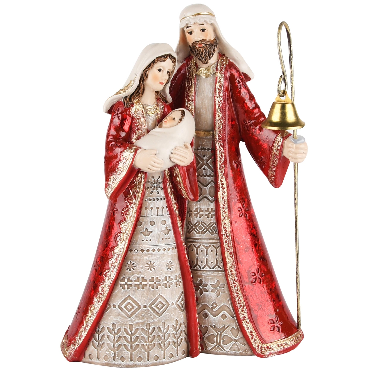 Dekoratief | Nativity Jozef/Maria/Jezus, rood/beige, resina, 13x7x17cm, set van 2 stuks | A235128