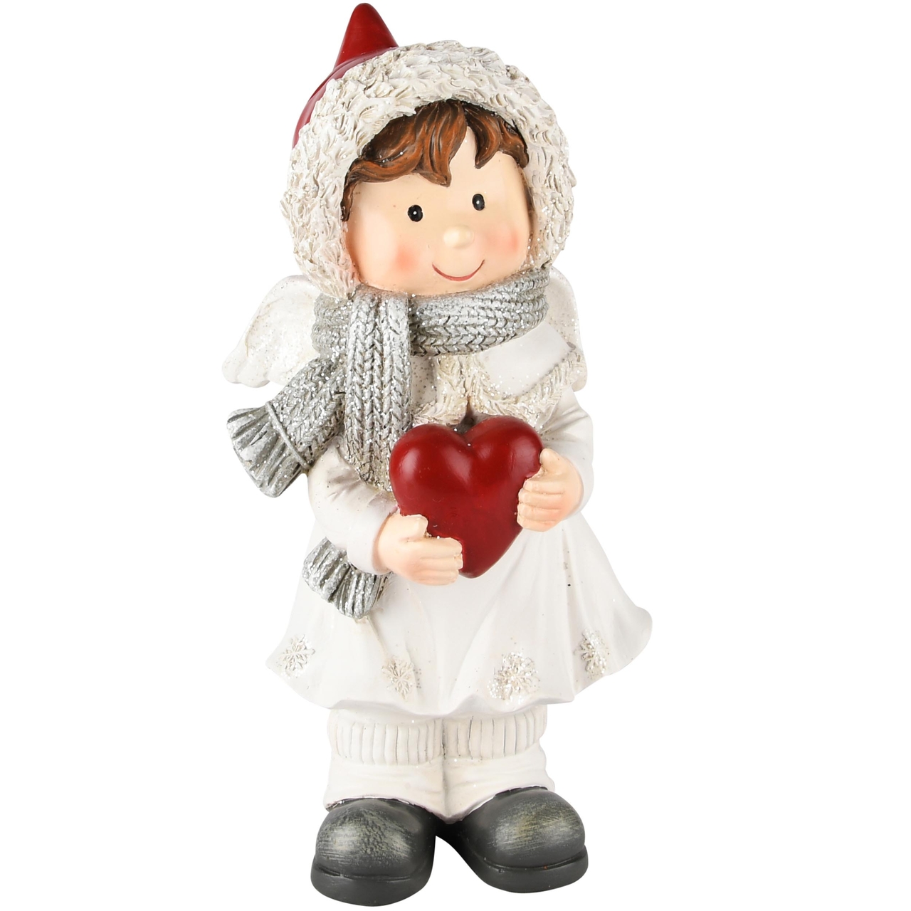 Dekoratief | Winterjongen m/hartje, wit/rood, resina, 13x12x24cm | A235230