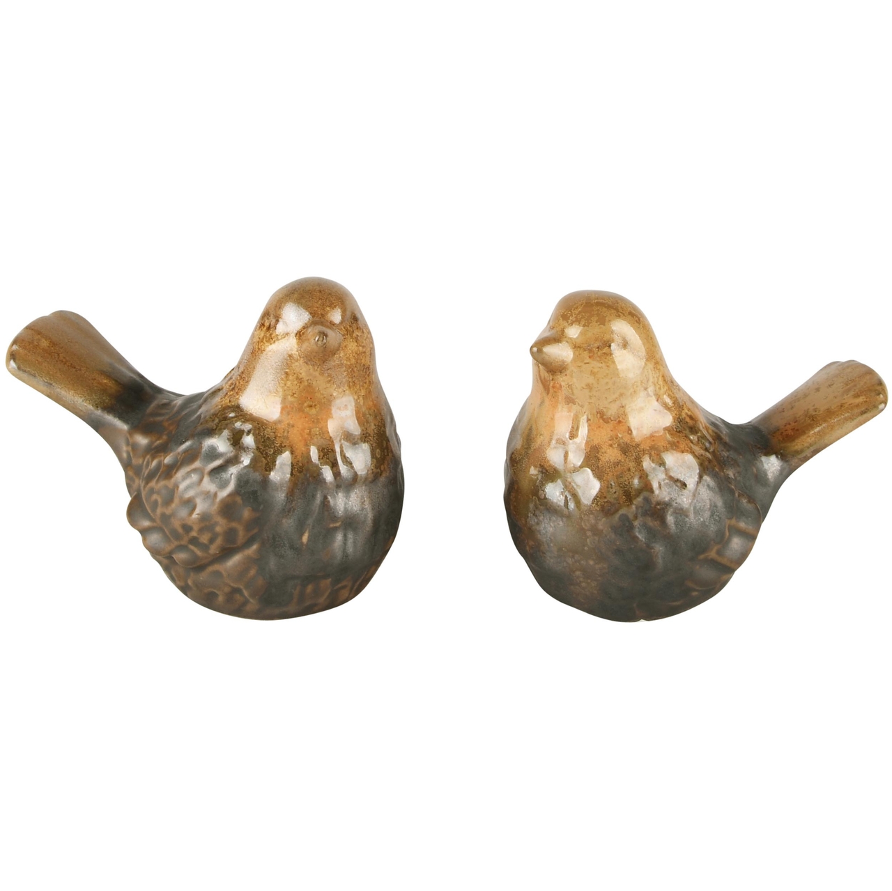 Dekoratief | Vogeltje 'Kasper', oranje/bruin, porselein, 10x9x7cm, set van 2 stuks | A235525