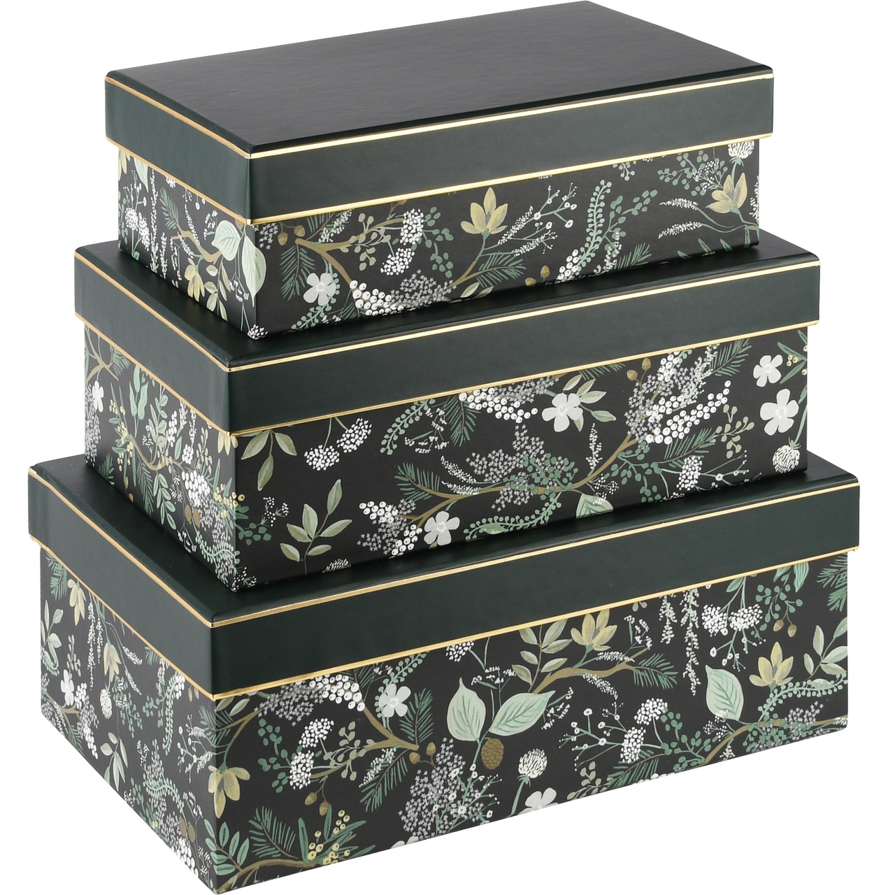 Dekoratief | Set 3 dozen rechthoek 'Mystic Forest', zwart/groen, 26x18x10cm | A235577