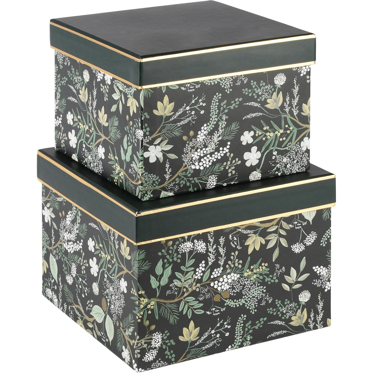 Dekoratief | Set 2 dozen vierkant 'Mystic Forest', zwart/groen, 18x18x14xm | A235579