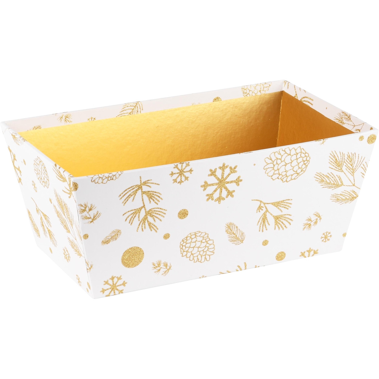 Dekoratief | Bakje rechthoek 'Winter Glitter', wit/goud, 24x14x10cm | A235591