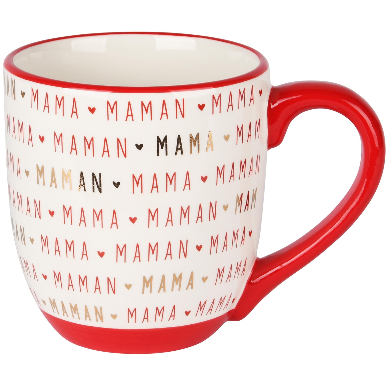 Dekoratief | Mok 'Mama/Maman', wit/rood, keramiek, 10x10x12cm | A235855