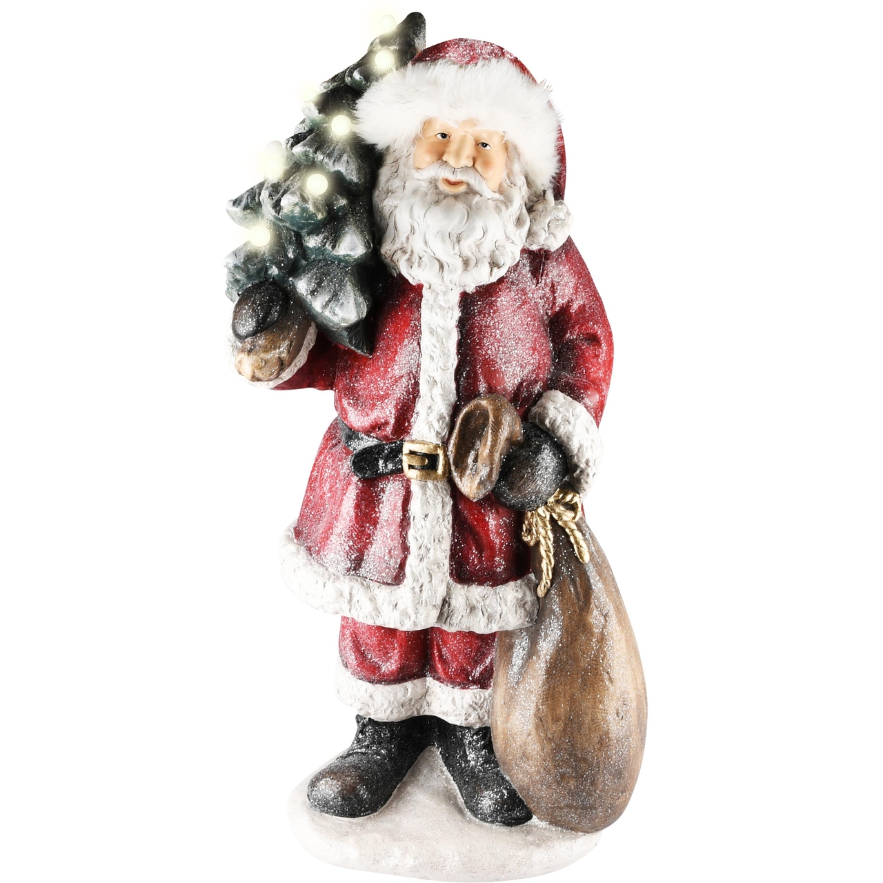 Dekoratief | Santa m/kerstboom, rood/wit, magnesium, LED, 39x29x79cm | A235933