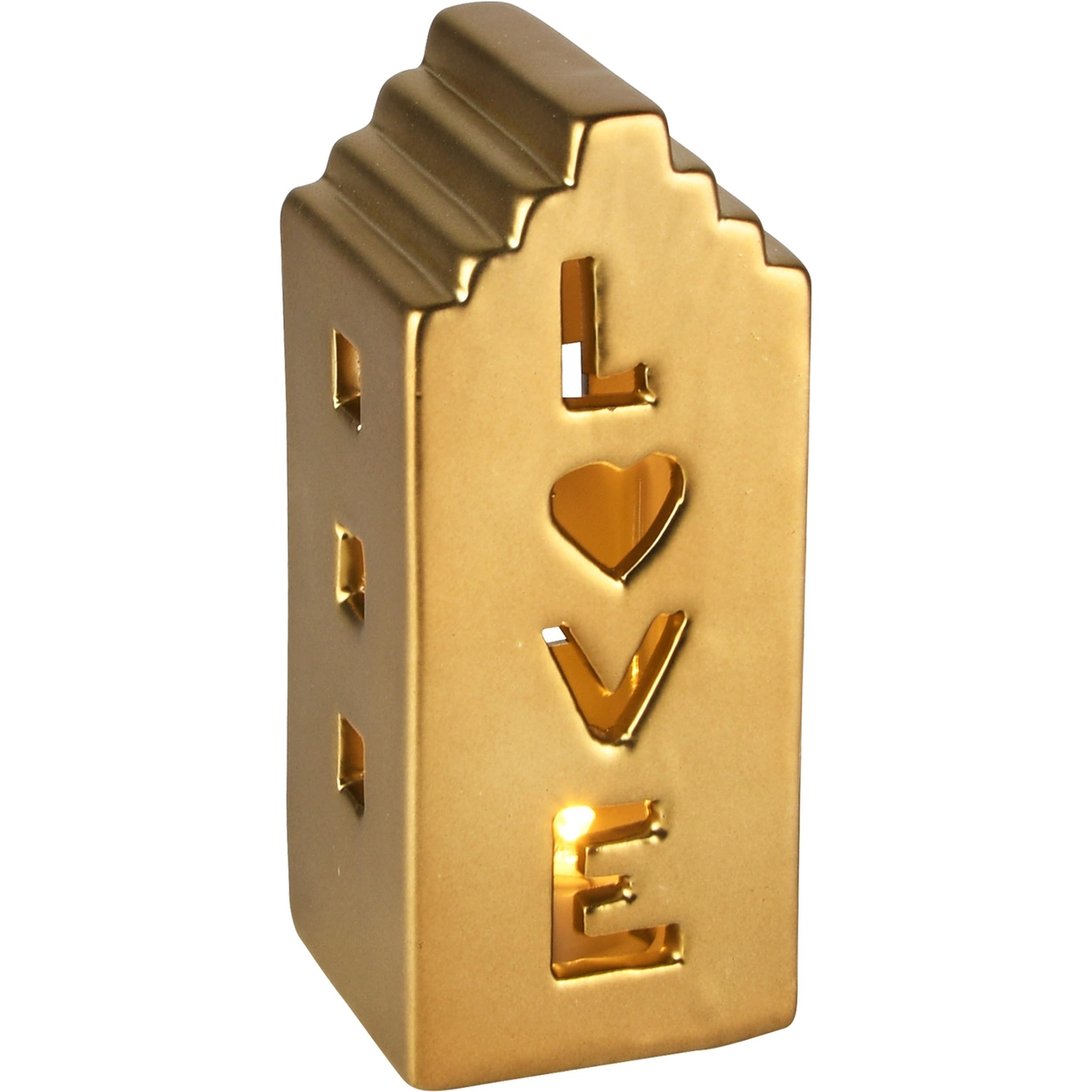 Dekoratief | Deco huisje 'Love', goud, dolomiet, LED, 6x6x14cm | A235978