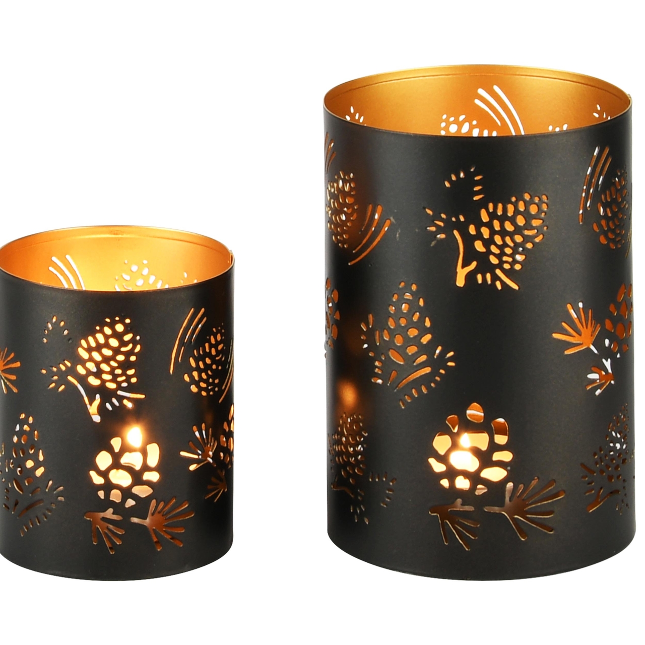 Dekoratief | Set 2 Waxinelichthouders 'Pinecones', zwart/goud, metaal, 10x10x15cm | A238172