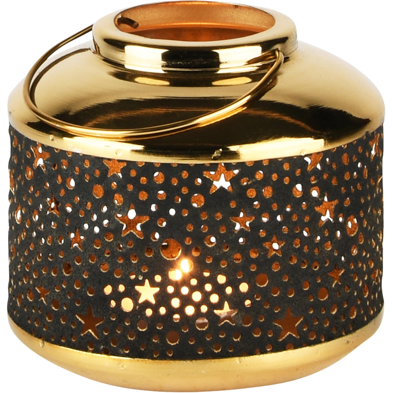 Dekoratief | Lantaarn 'Mystic Stars', zwart/goud, metaal, 14x14x13cm | A238202