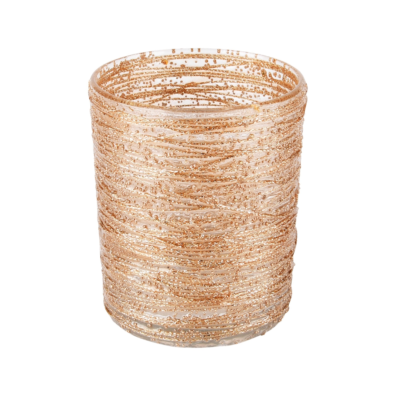 Dekoratief | Theelichthouder 'Golden Wired', transparant, glas, 7x7x9cm | A238233