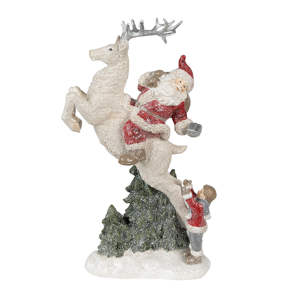 Clayre & Eef   | Kerstdecoratie Beeld Kerstman Rood Wit 19x10x33 cm | 6PR3956