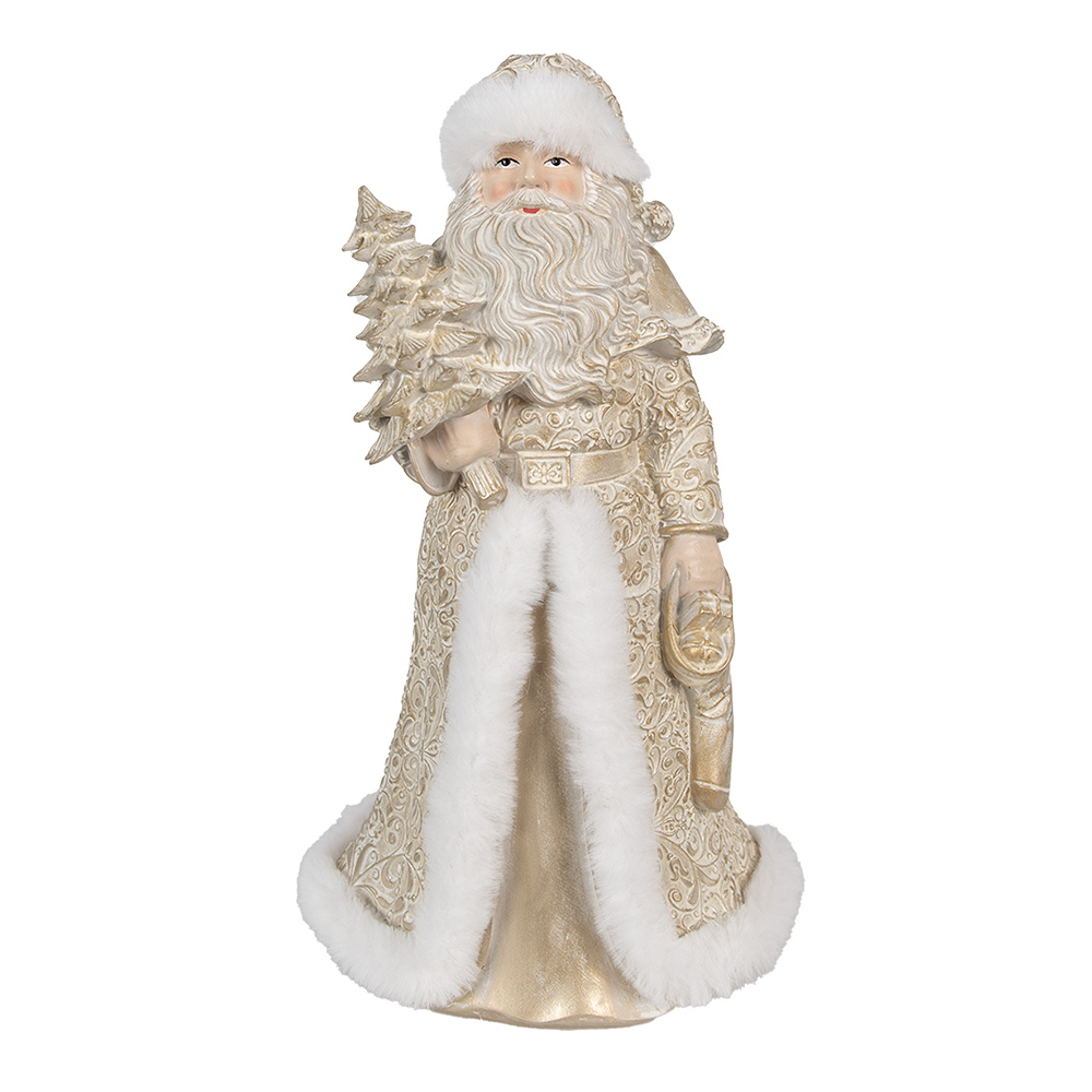 Clayre & Eef   | Kerstdecoratie Beeld Kerstman Goudkleurig, Wit 17x14x32 cm | 6PR4964